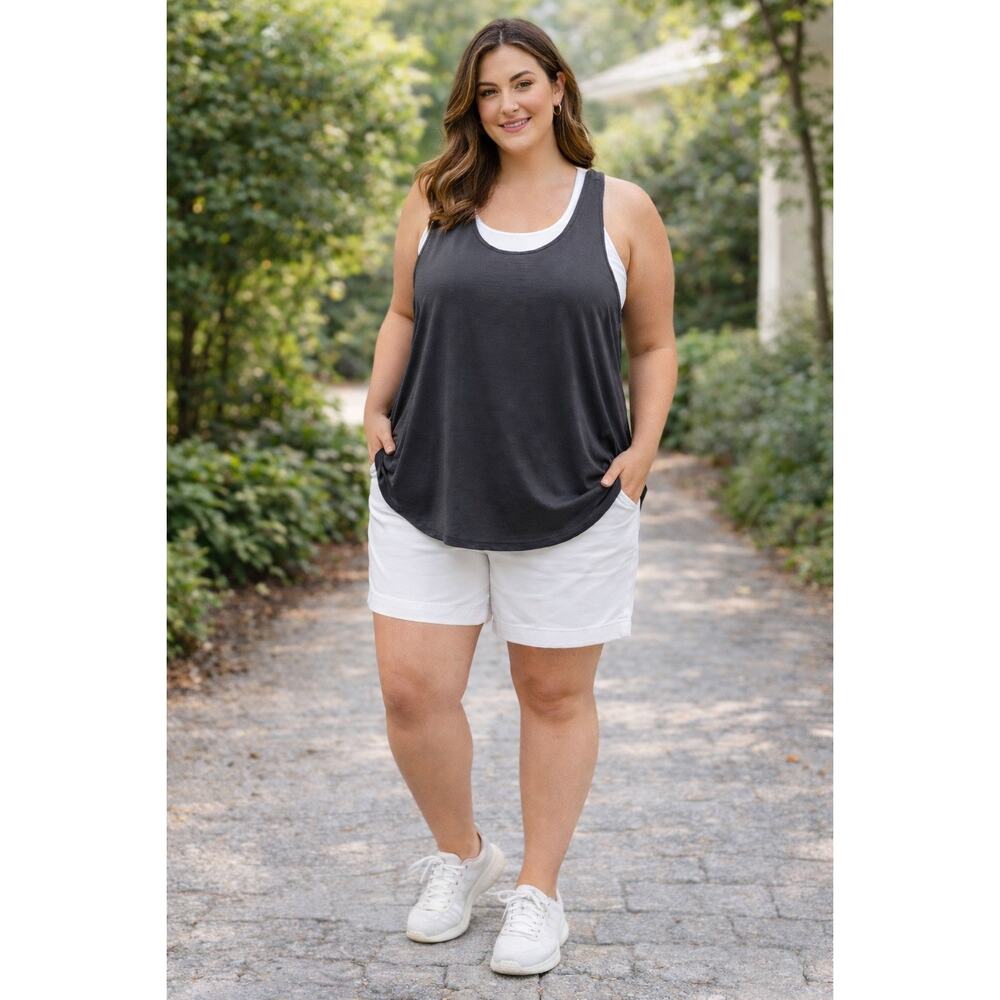 Athletic Tank Top Women 1X Black Racerback Sleeveless Sports Shirt - B012